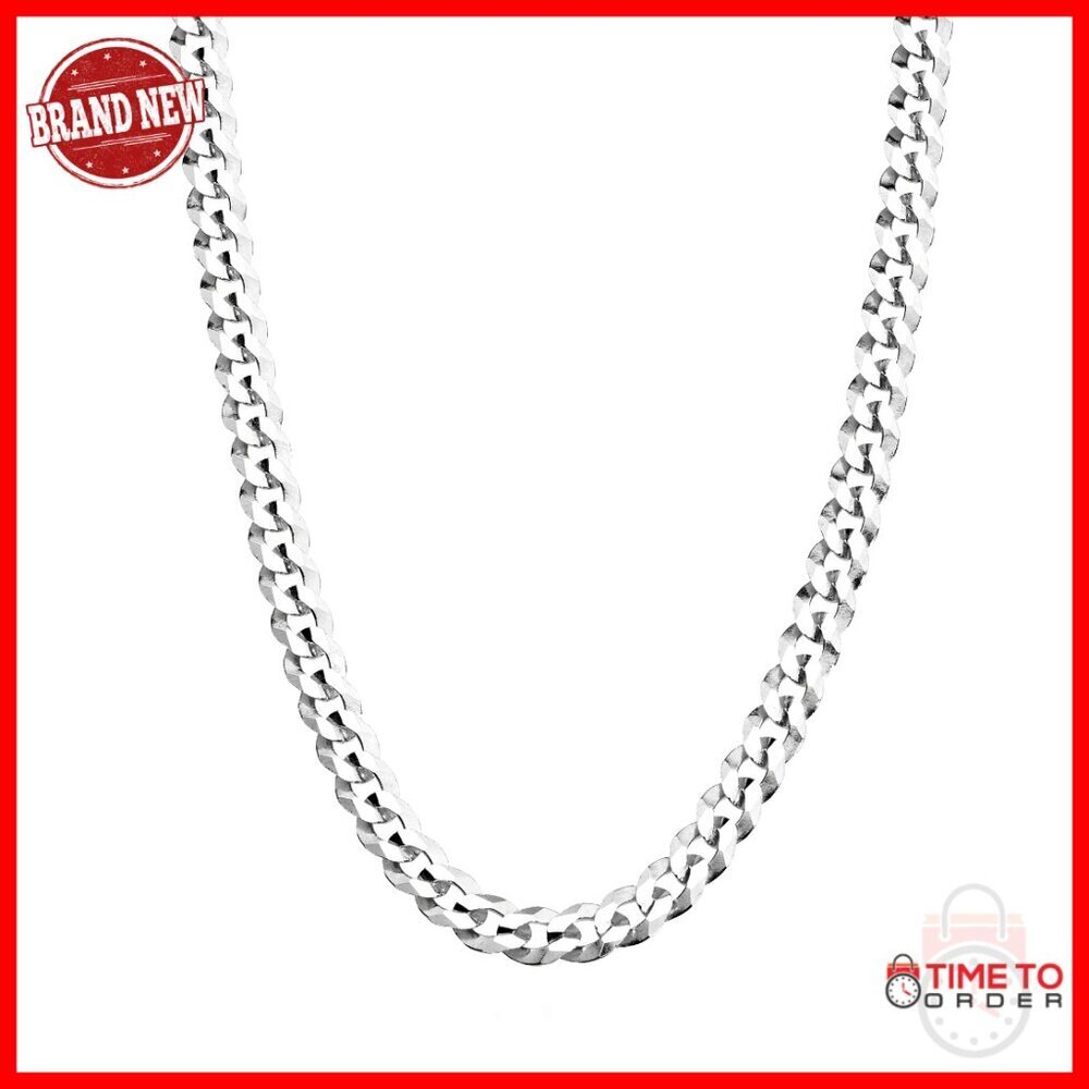 Sterling Silver 5mm Diamond Cut Cuban Link Chain Necklace Unisex 22in